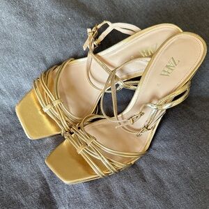 Zara Metallic Gold Strappy Heels